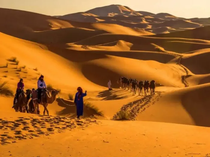 4-day Desert tour from Marrakech to Merzouga — camel ride at Erg Chebbi dunes